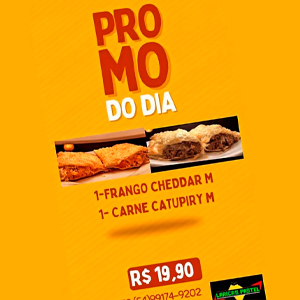 1 Pastel de Frango com Cheddar M + 1 Pastel de Carne com Catupiry M