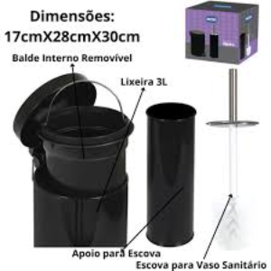 CONJ. LIXEIRA E ESCOVA SAN. AGATA 3L PRETO